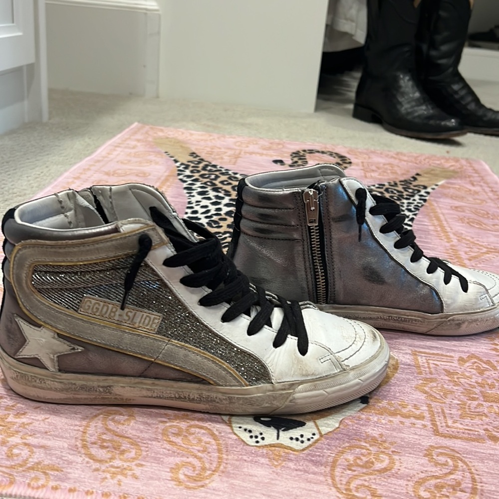 Golden Goose White and Black High-Top Sneakers